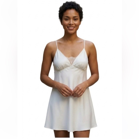 NWT Flora Nikrooz Ivory Lace Trim Chemise Slip Nightgown L - A-line Flowy